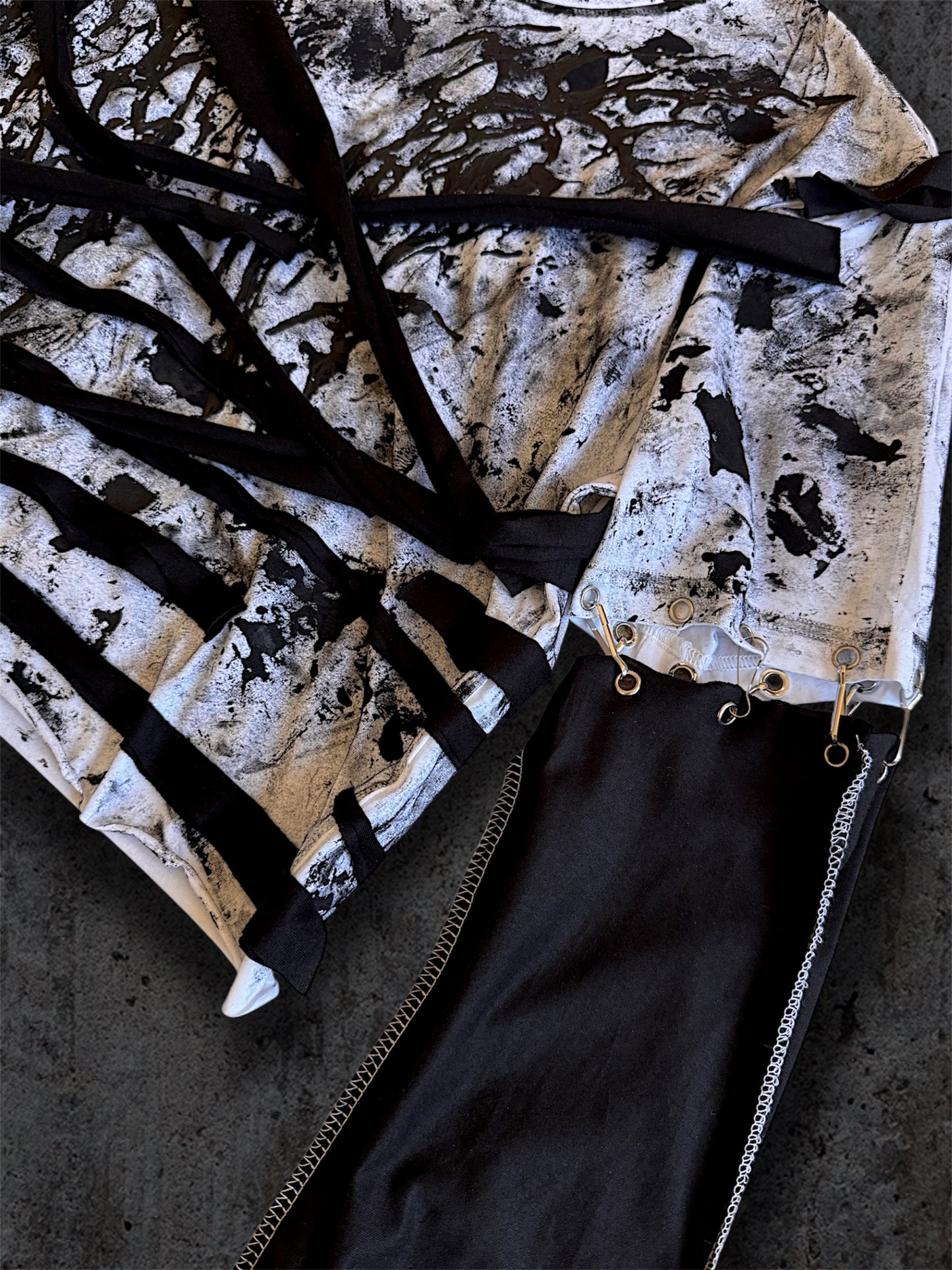 Upcycled black and white cropped T-shirt