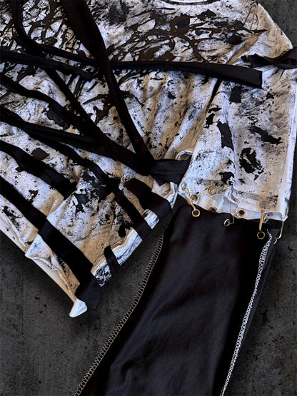 Upcycled black and white cropped T-shirt