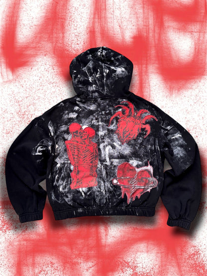 “Bleeding angels” upcycled black hoodie