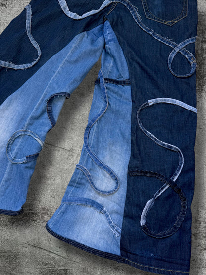 Baggy wide leg jeans with stripes