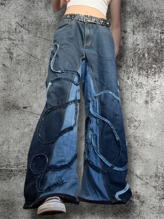 Baggy wide leg jeans with stripes