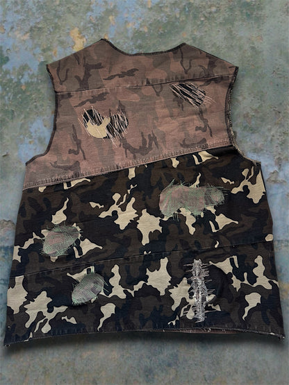 Camouflage upcycled denim top