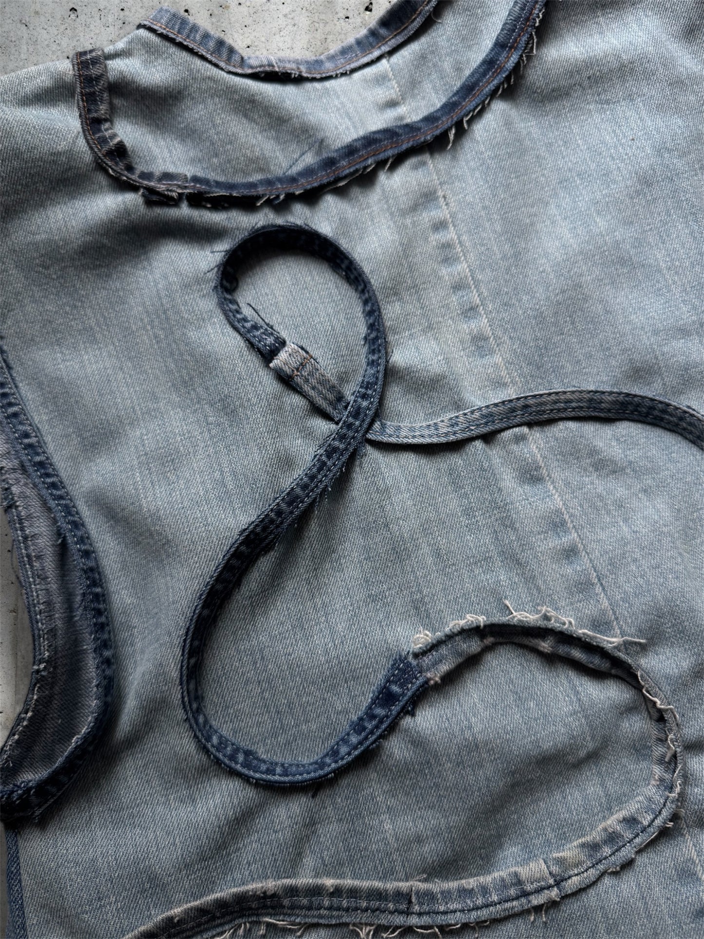 Repurposed blue denim vest - short