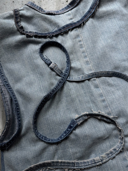Repurposed blue denim vest - short
