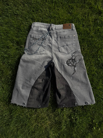 “Sharpeye” upcycled hand painted jorts