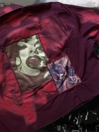 Sprayed light dark red shirt with art pictures