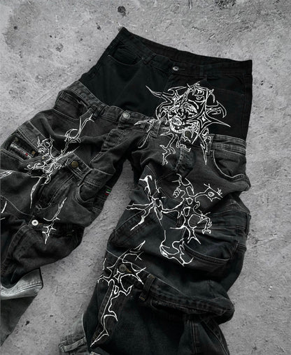 “Enchanted” 1 of 1 baggy draped jeans with 3D designs