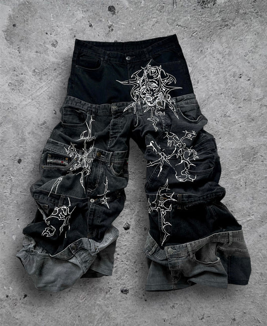 “Enchanted” 1 of 1 baggy draped jeans with 3D designs