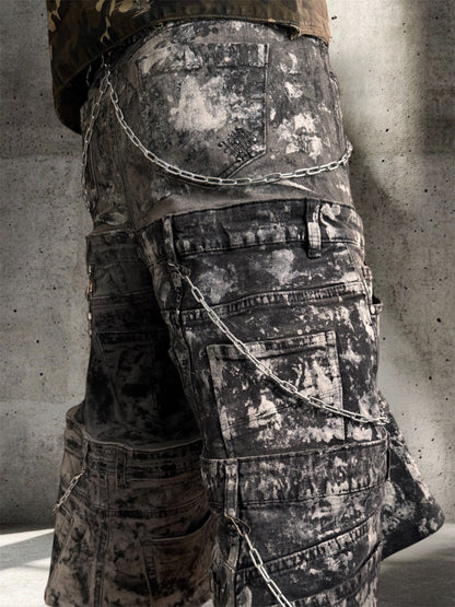 Black and gray baggy jorts with chains