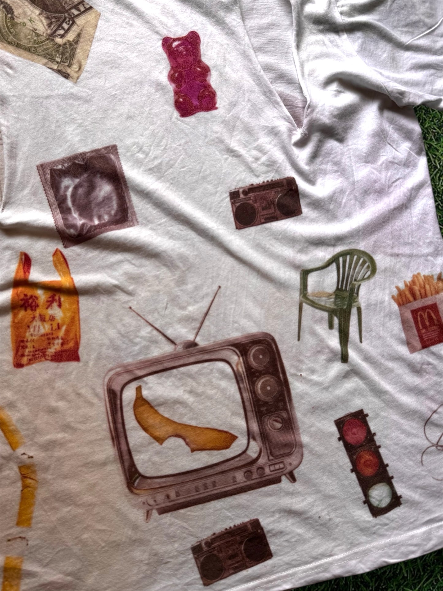 “Lunch” 1/1 upcycled white T-shirt