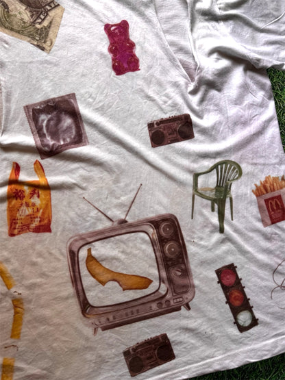 “Lunch” 1/1 upcycled white T-shirt