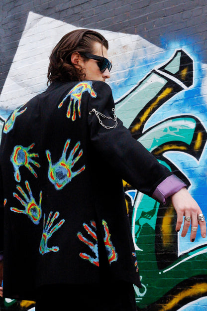 “THE HEAT”- Upcycled sustainable unisex blazer with heat map hands