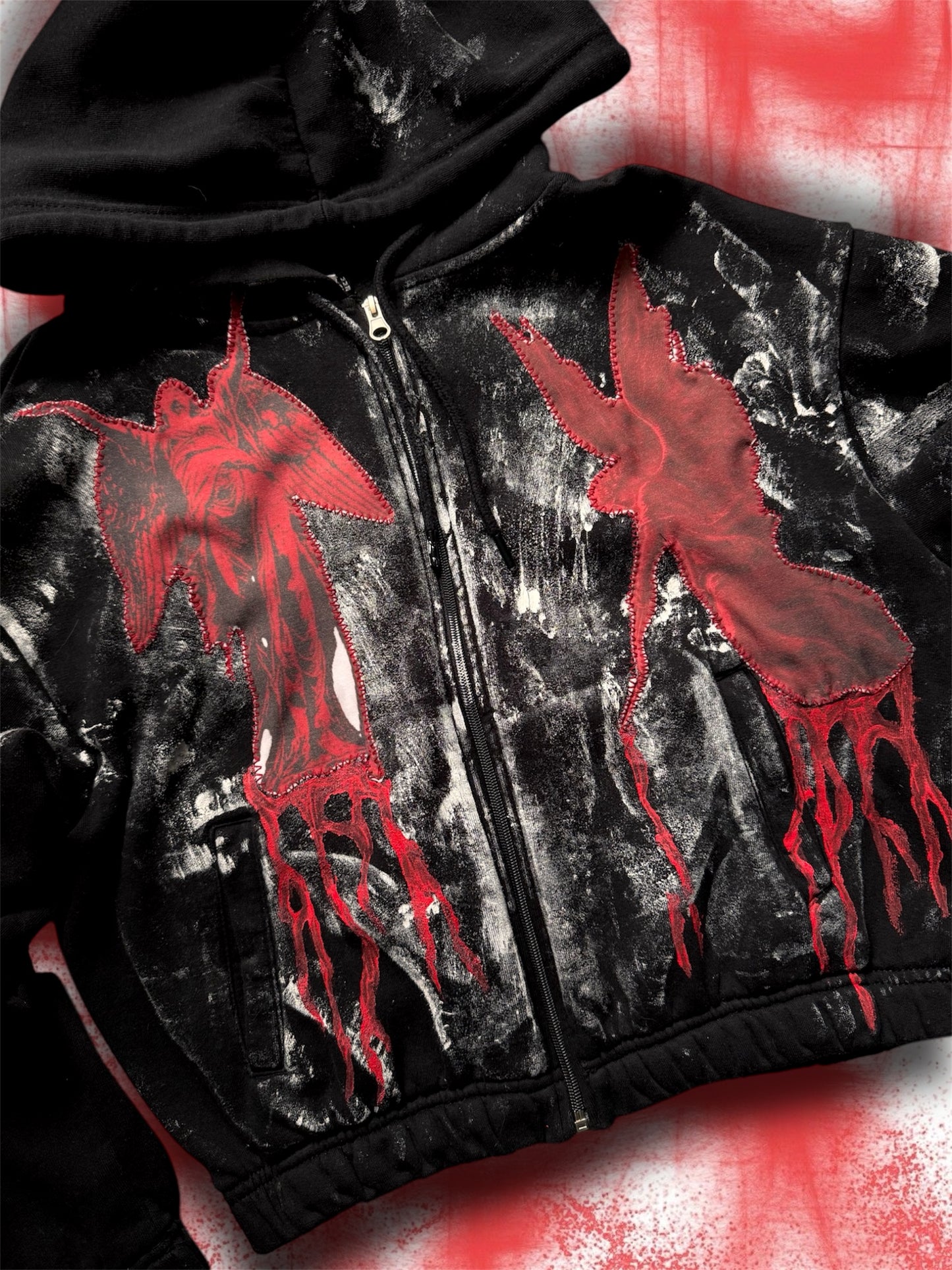 “Bleeding angels” upcycled black hoodie