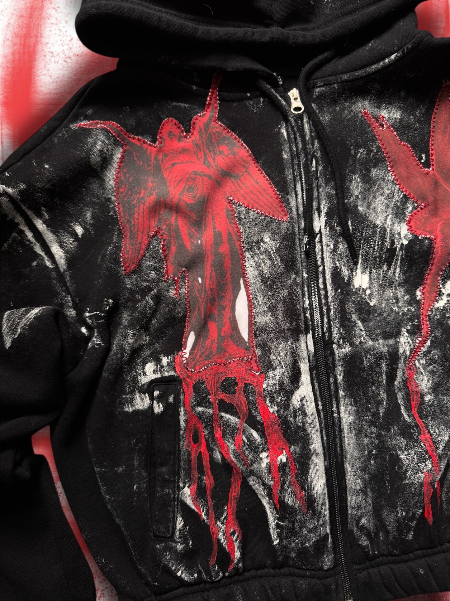 “Bleeding angels” upcycled black hoodie