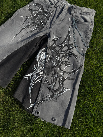“Sharpeye” upcycled hand painted jorts