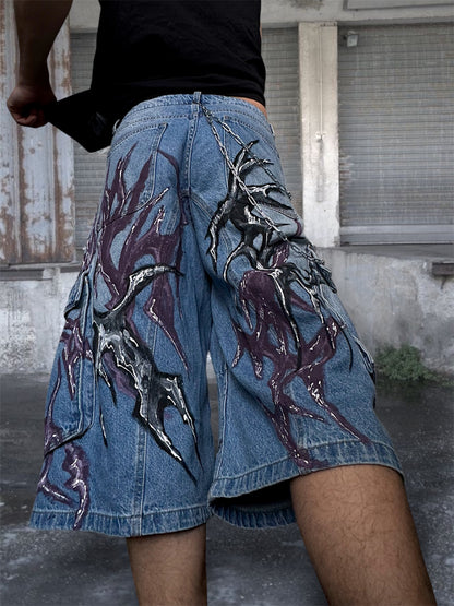 1/1 blue upcycled hand painted jorts