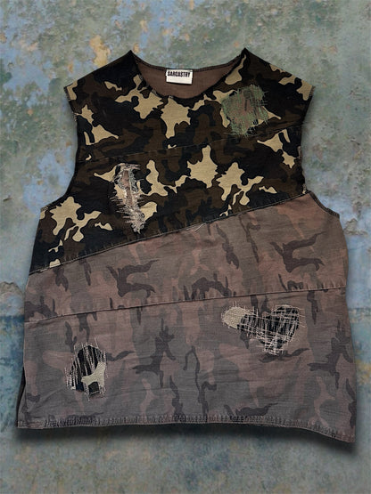 Camouflage upcycled denim top