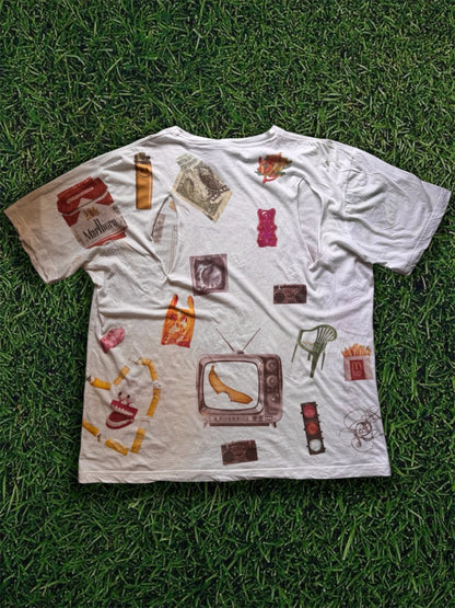 “Lunch” 1/1 upcycled white T-shirt