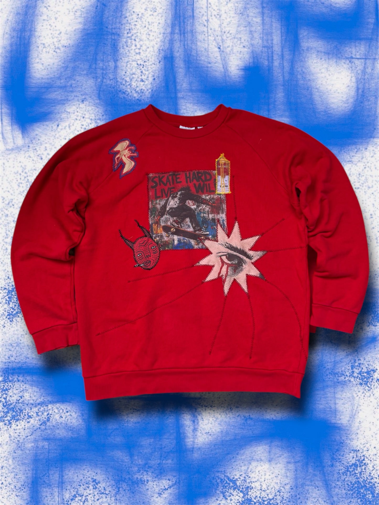 “Say cheese” upcycled red sweatshirt