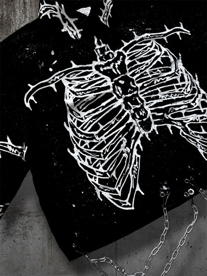 Cropped hand painted black shirt with chains “RIBS”