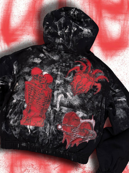 “Bleeding angels” upcycled black hoodie