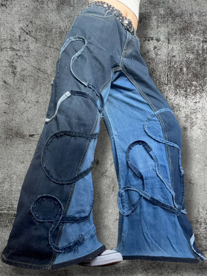 Baggy wide leg jeans with stripes