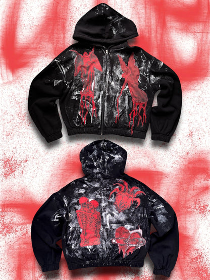 “Bleeding angels” upcycled black hoodie