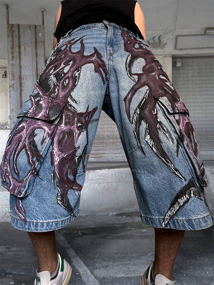 1/1 blue upcycled hand painted jorts