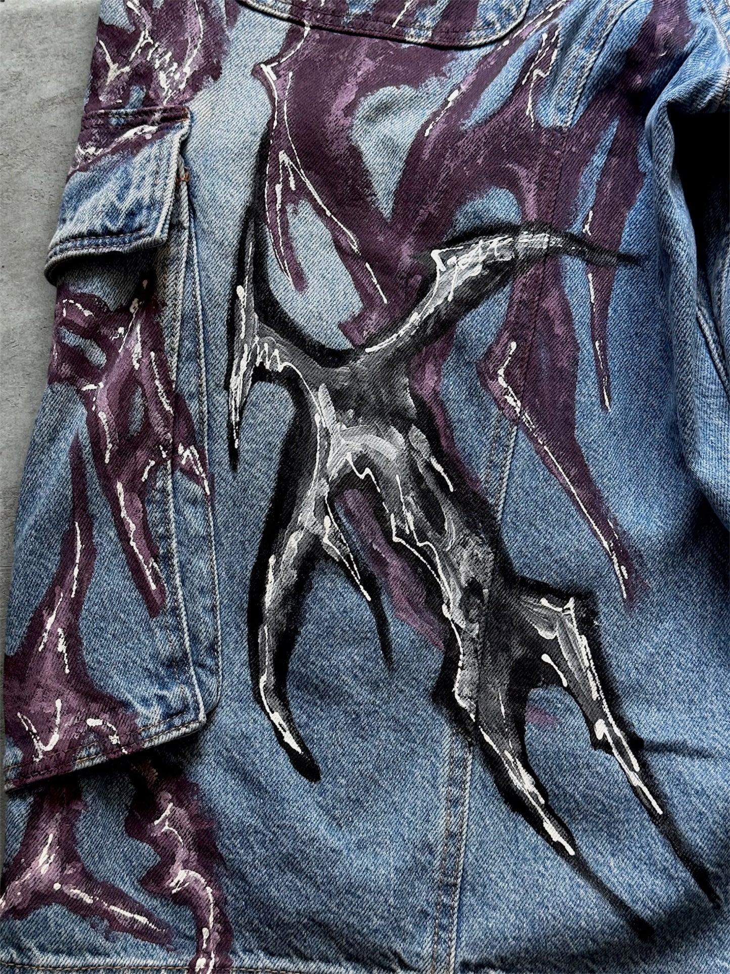 1/1 blue upcycled hand painted jorts