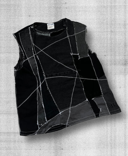 Black denim tank top made of scraps