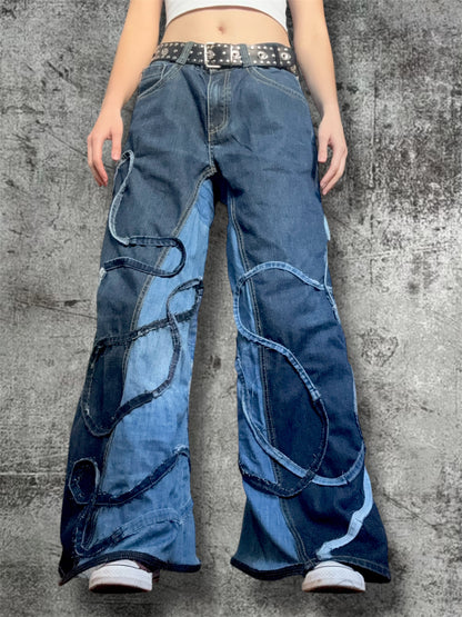 Baggy wide leg jeans with stripes