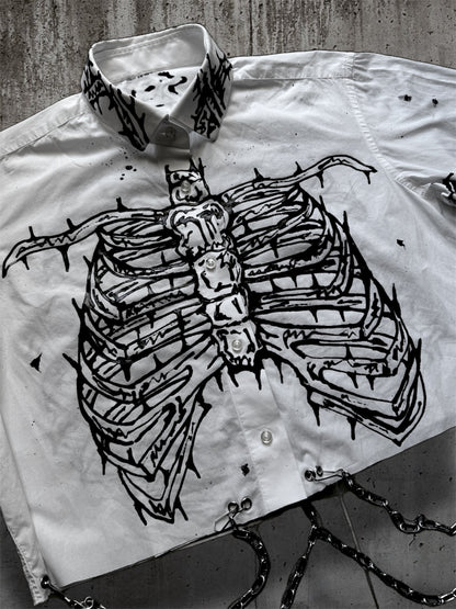 Cropped hand painted white shirt with chains “RIBS”