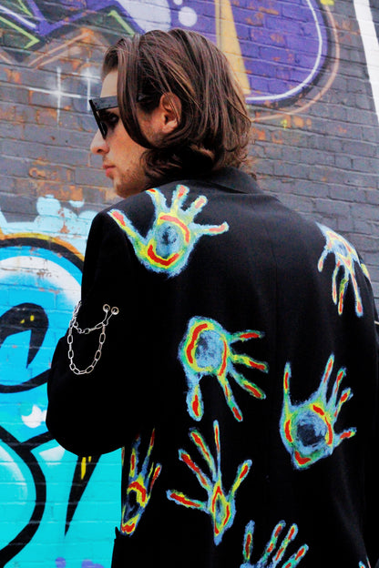 “THE HEAT”- Upcycled sustainable unisex blazer with heat map hands