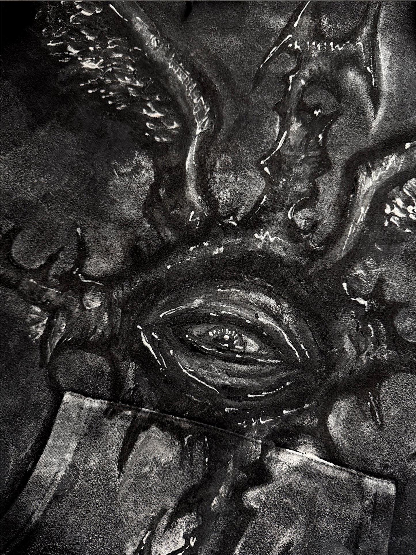 “Eye contact” hand painted black hoodie