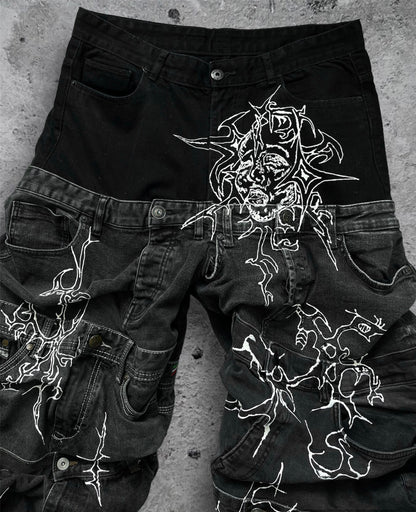 “Enchanted” 1 of 1 baggy draped jeans with 3D designs