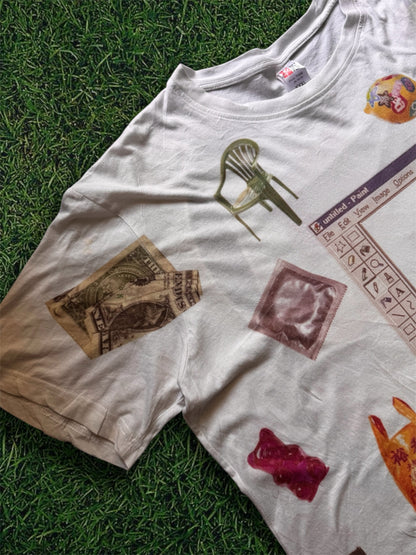 “Lunch” 1/1 upcycled white T-shirt