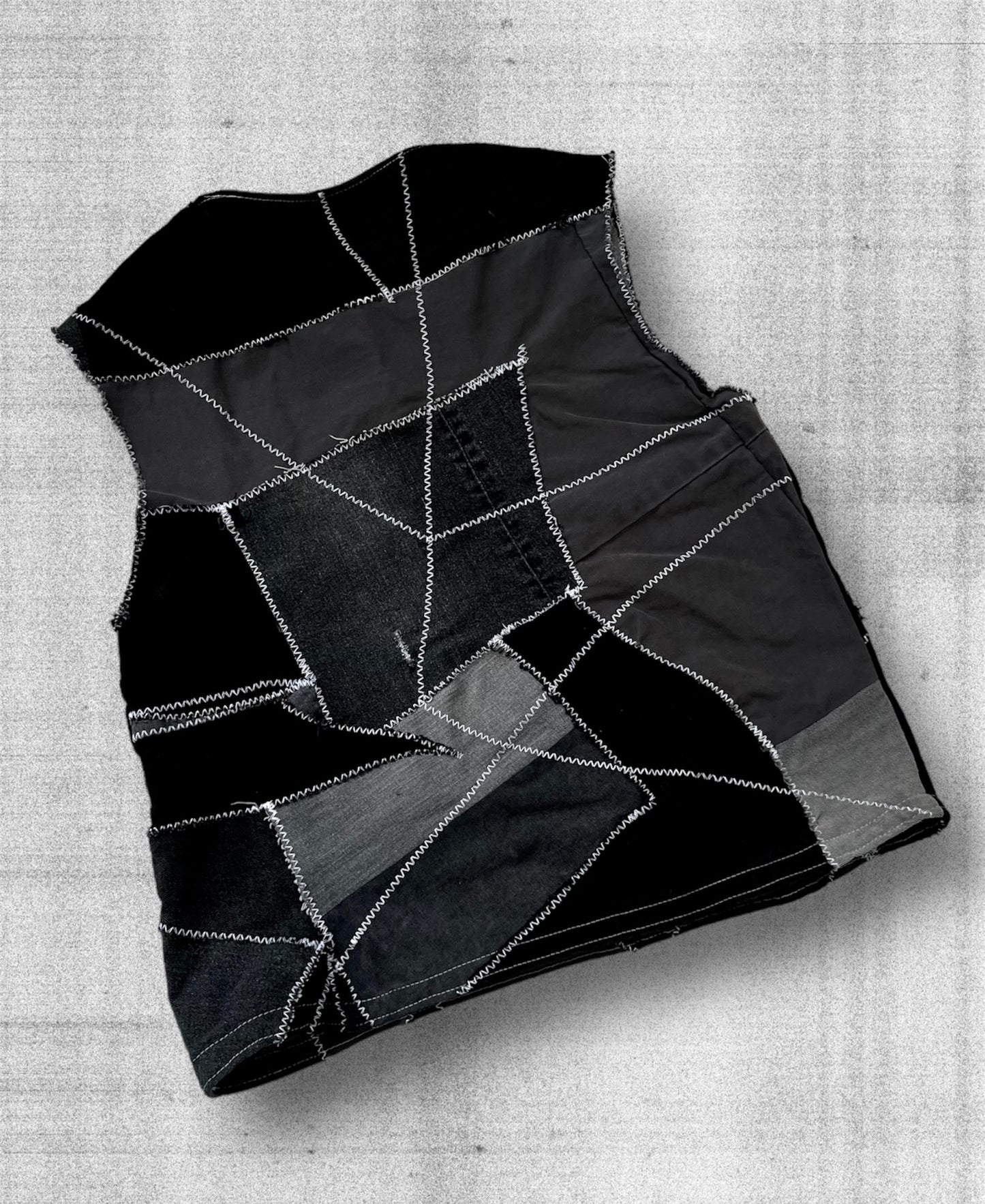 Black denim tank top made of scraps