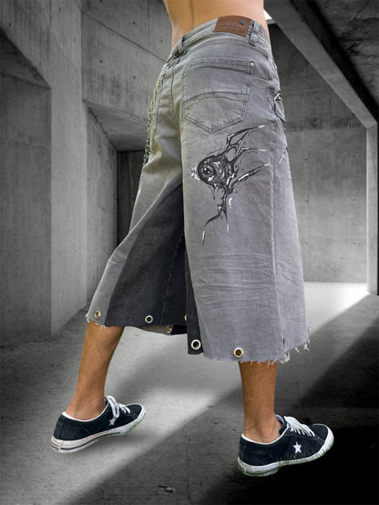 “Sharpeye” upcycled hand painted jorts