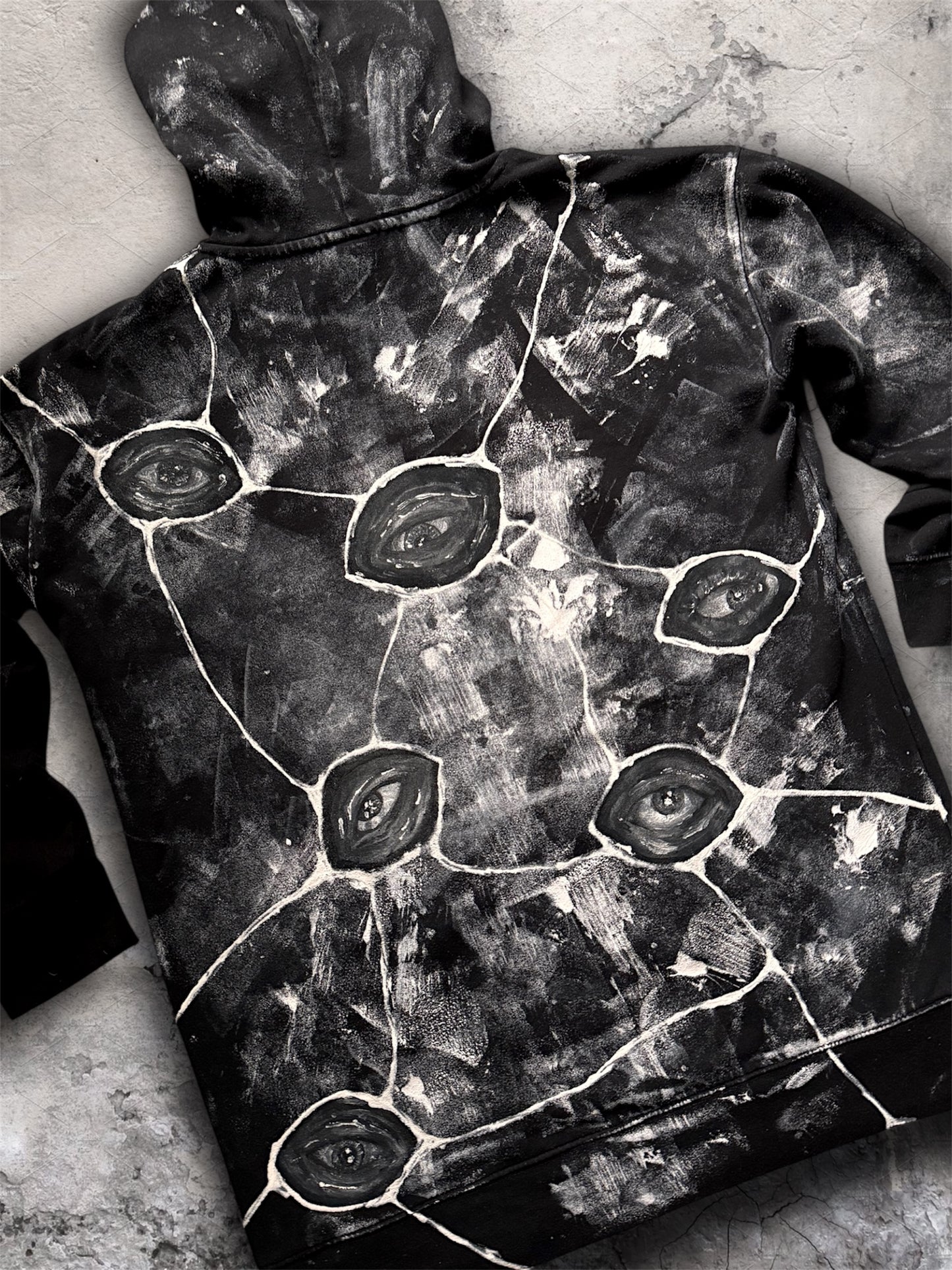 “Eye contact” hand painted black hoodie