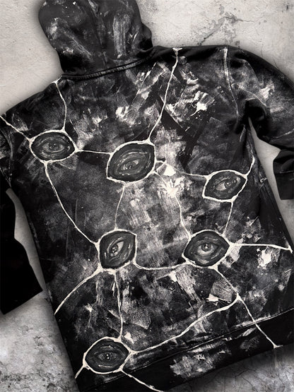 “Eye contact” hand painted black hoodie