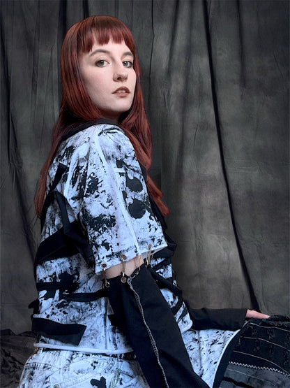 Upcycled black and white cropped T-shirt