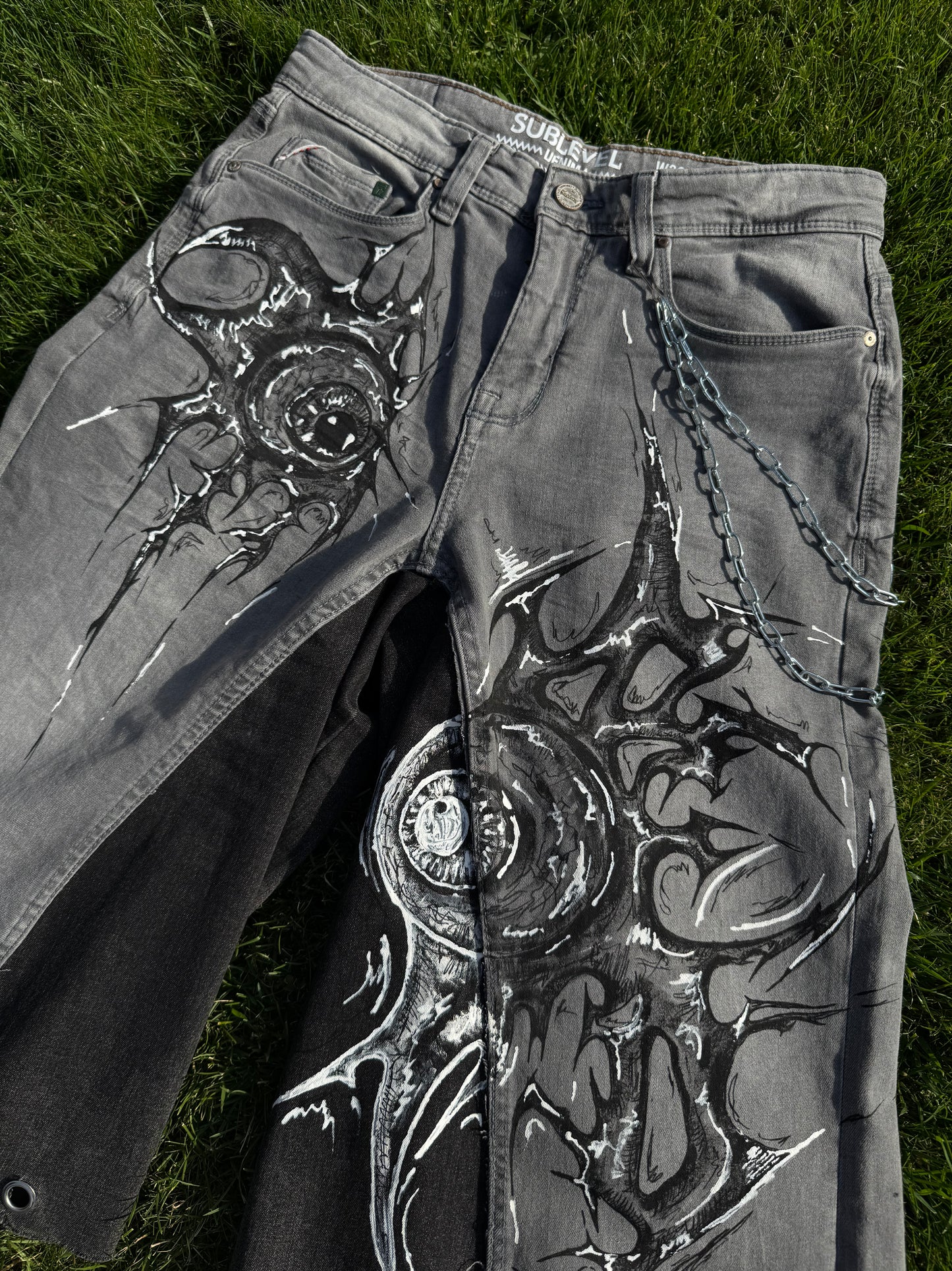 “Sharpeye” upcycled hand painted jorts