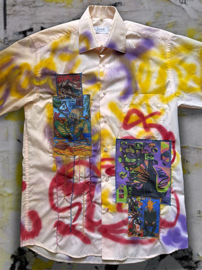 Sprayed light pink shirt with art pictures