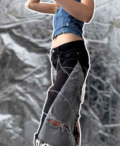 Wide denim shorts with 3D art