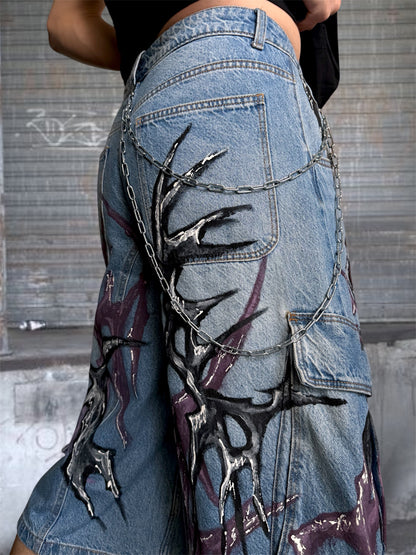 1/1 blue upcycled hand painted jorts