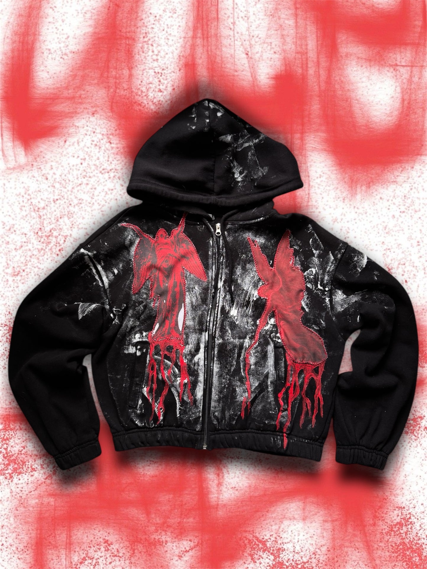 “Bleeding angels” upcycled black hoodie
