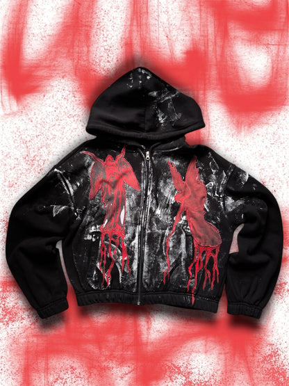 “Bleeding angels” upcycled black hoodie