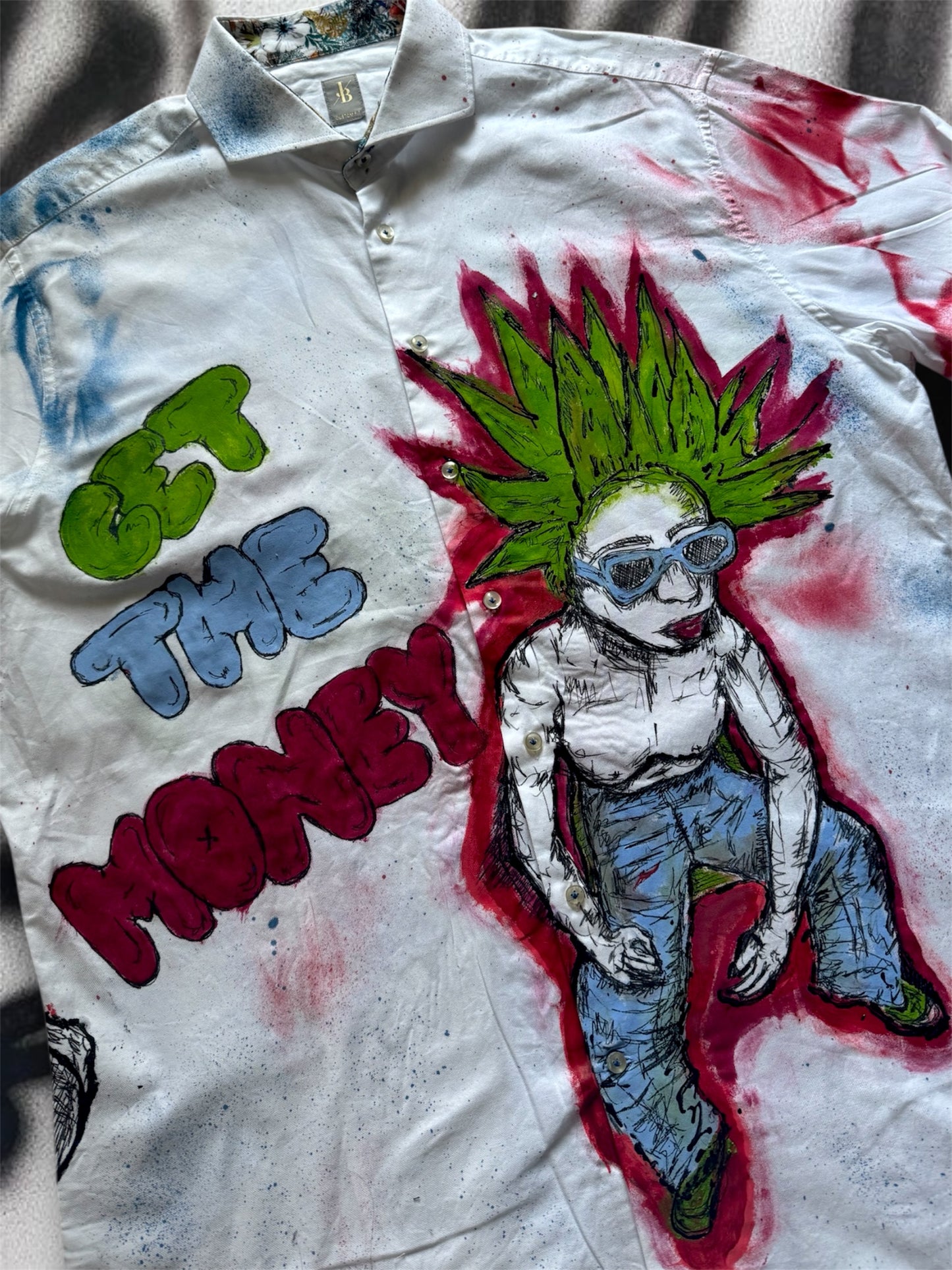 “What you got?” Handpainted shirt