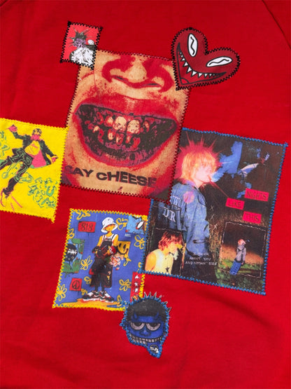 “Say cheese” upcycled red sweatshirt