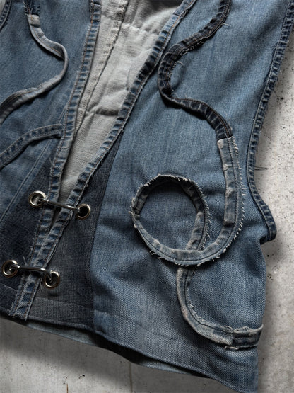 Repurposed blue denim vest - short